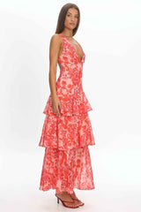 FLORAL TIERED MIDI SUMMER PARTY DRESS