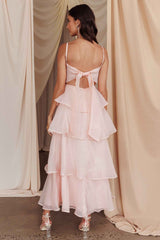 TIERED SLEEVELESS MIDI WEDDING GUEST DRESS
