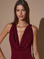 Irena Burgundy Draped Maxi Dress
