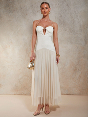 Lucinda Halter Pleated Maxi Dress - Cream