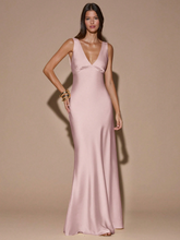 Sandra Satin Deep V Backless Maxi Dress - Blush