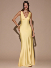 Sandra Satin Deep V Backless Maxi Dress - Yellow
