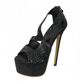 Sexy Peep Toe Zip 16CM Super High Heels Wedding Party Dress Shoes Rhinestone Cover Strap Women Platform Sandals