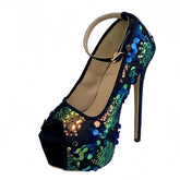 Sexy Peep Toe 17CM Extreme High Heels Party Club Stripper Shoes Mixed Colors Sequined Platform Pumps