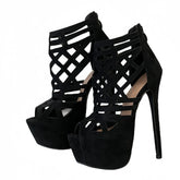 Rome Style Hollow Out Narrow Band Peep Toe Platform High Heels Sexy Party Culb Stripper Shoes Pumps