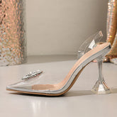 Strange Style Perspex Transparent Heels For Woman Crystal Buckle Pointed Toe Wedding Prom Shoes Women Pumps