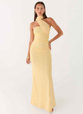 Songbird Maxi Dress - Yellow Strapless Ruched