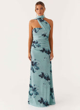 Songbird Maxi Dress - Blue Black Floral Strapless