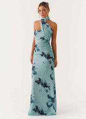 Songbird Maxi Dress - Blue Black Floral Strapless