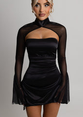 Sweetest Sin Satin Mini Dress with Detachable Sleeves - Black