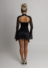Sweetest Sin Satin Mini Dress with Detachable Sleeves - Black