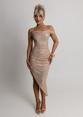 The Night of Nights Cowl Neck Sequin Midi Dress - Rose Gold