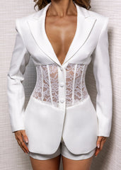 White Lace Blazer Two-Piece Set - Unspoken Secrets
