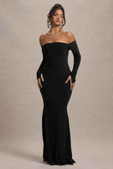 Amaia Maxi Dress - Black Bardot Cowl