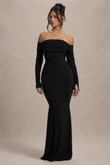 Amaia Maxi Dress - Black Bardot Cowl