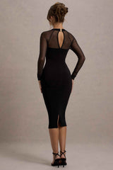 Off Track Midi Dress - Black Sheer Sleeves