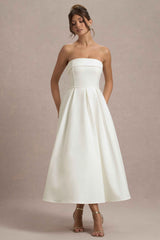 Annalise Midi Dress - Ecru Pleated Bandeau