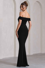 Law of Attraction Maxi Dress - Black Bardot Split