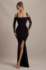 Milana Maxi Dress - Black Draped Wrap