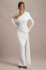 Valina Maxi Dress - White Ruched Asymmetric
