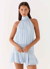 Willow Mini Dress - Blue Chiffon Halter