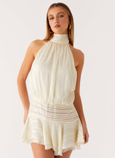 Willow Mini Dress - Ivory Halter Neck