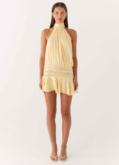 Willow Mini Dress - Yellow Halter Open Back
