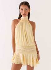 Willow Mini Dress - Yellow Halter Open Back