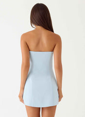 Yallie Mini Dress - Blue Strapless Floral