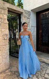 Pleated Sleeveless Maxi Evening Party Dress
