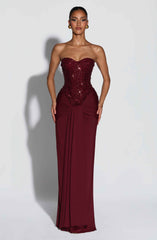 Carina Maxi Dress - Burgundy Embellished Strapless