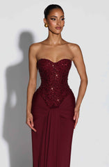 Carina Maxi Dress - Burgundy Embellished Strapless