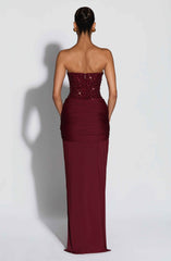 Carina Maxi Dress - Burgundy Embellished Strapless