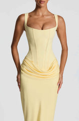 Cornelia Maxi Dress - Lemon Crepe Lace-Up