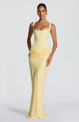 Cornelia Maxi Dress - Lemon Crepe Lace-Up