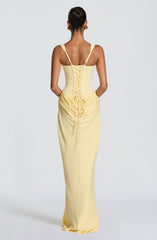 Cornelia Maxi Dress - Lemon Crepe Lace-Up