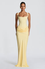 Cornelia Maxi Dress - Lemon Crepe Lace-Up