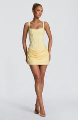 Cornelia Pleated Corset Mini Party Dress - Lemon