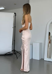 Adrienne Satin Strapless Gown in Champagne