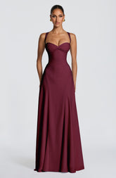 Irie Pleated Lace-Up Maxi Evening Dress - Cherry Lacquer