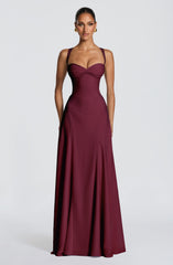 Irie Pleated Lace-Up Maxi Evening Dress - Cherry Lacquer