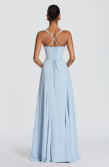 Irie Pleated Fitted Maxi Wedding Guest Dress - Glacier Blue