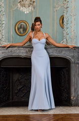 Irie Pleated Fitted Maxi Wedding Guest Dress - Glacier Blue