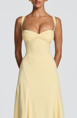 Irie Pleated Satin Maxi Summer Dress - Lemon