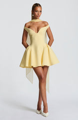 Marla Plunging Bardot Mini Party Dress - Lemon