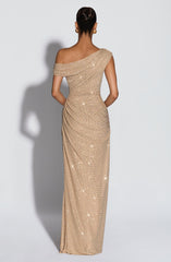 Ottilie mesh ruched maxi evening dress - Gold