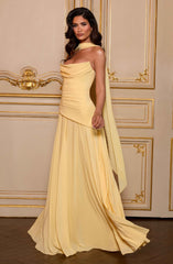 Patricia Pleated Corset Maxi Wedding Guest Dress - Lemon