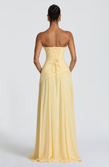Patricia Pleated Corset Maxi Wedding Guest Dress - Lemon