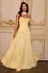 Patricia Pleated Corset Maxi Wedding Guest Dress - Lemon