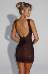 Petra Mini Dress in Plum Brown